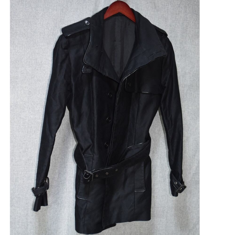 5351 Pour Les Hommes Black Trench Coat Size 2 (Medium) Japan